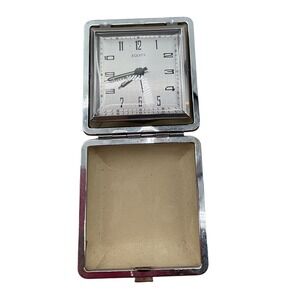 Vintage Equity Travel Alarm Clock Brown Folding Clamshell Case Mid Century Retro